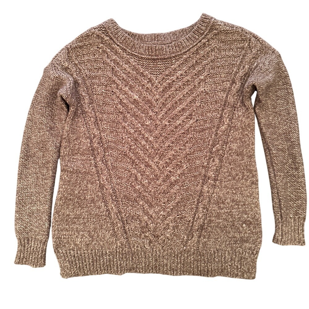 American Eagle Chevron Cable Knit Sweater Women Small Brown Excellent Wool Blend